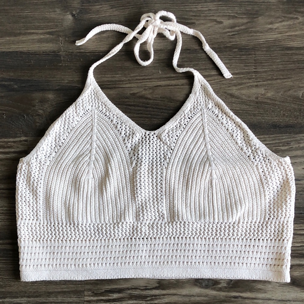 Aerie Crochet Halter Crop Top Ivory XXL Swim Coverup